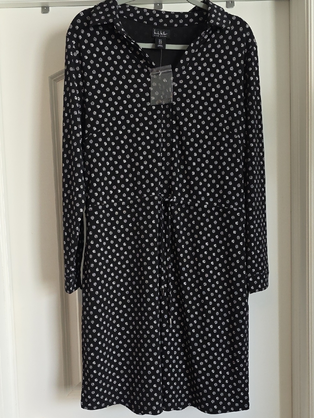 NWT Size 14 Nicole Miller Black Dress with White Floral Dots With Designs
